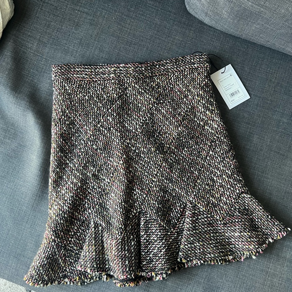 NEW NWT Theory Diagonal Mini Skirt Autumn Tweed Blue Multi Size 2 MSRP $295 - Picture 2 of 5